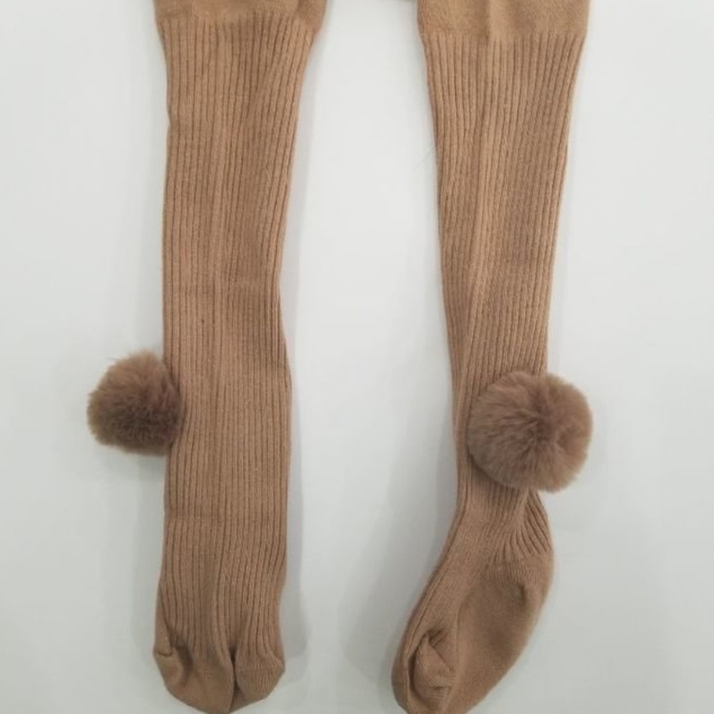 🆕️12-24M Tan Ribbed Pom Tights - Picture 4 of 7
